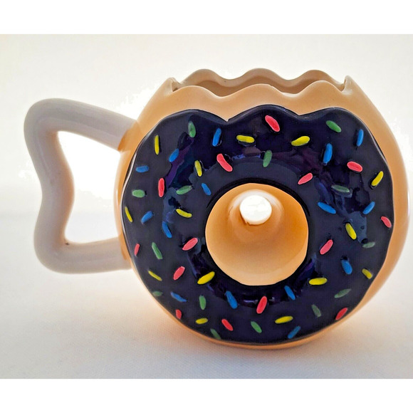 MUG-NOVELTY-Large Donut-Unique Shape-Chocolate-Sprinkles - Picture 1 of 13